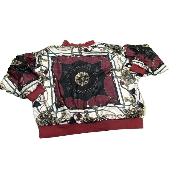 Sporting Club Vtg 90s Womens L Oversized Satin Bomber Jacket Equestrian Chains - Picture 8 of 9
